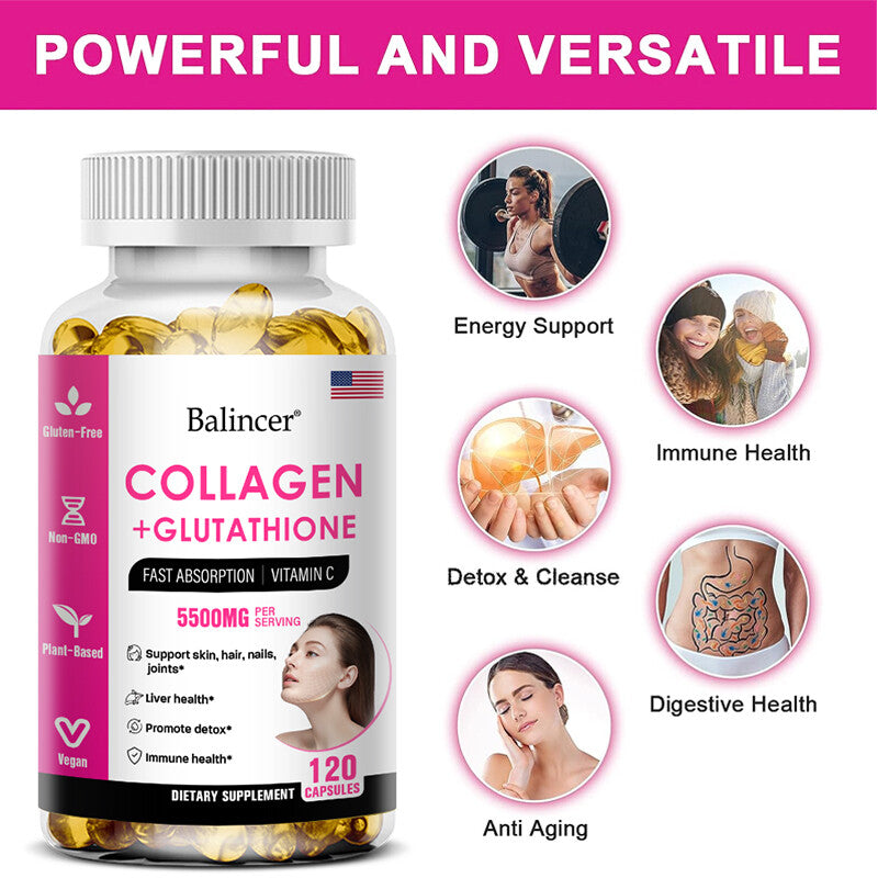 Collagen L-Glutathione MSM Anti-Aging 5500mg Whitening Skin, Hair & Nail Infinity Warehouse