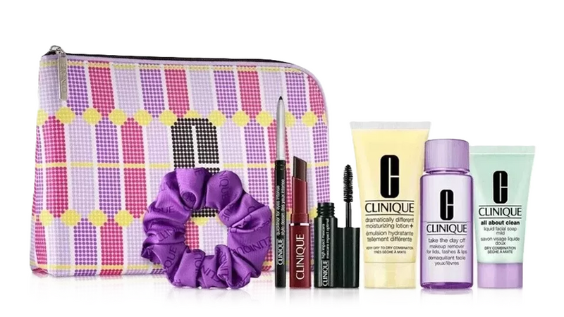 CLINIQUE 8 Pcs Gift Set Black Honey Lipstick Moisturizing Lotion Quickliner NEW Infinity Warehouse