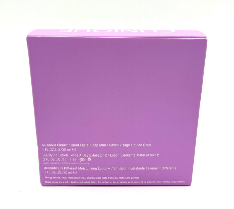 Clinique 3 Step Set: Facial Soap MILD 30ml~Clarifying Lotion 2 60ml~ Lotion 30ml Infinity Warehouse