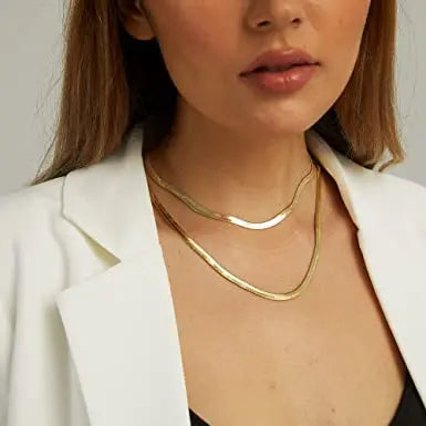 14K Gold/Silver Plated Snake Chain Necklace Herringbone Necklace Gold Choker Necklaces for Women Beauty Coquette