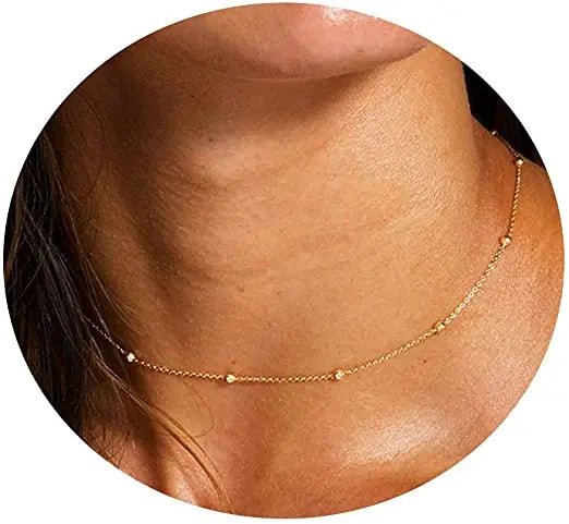 14k Gold Plated Necklace Dainty Pearl Choker Chain Link Chunky Minimalist Simple Necklace Jewelry Gift for Women Beauty Coquette